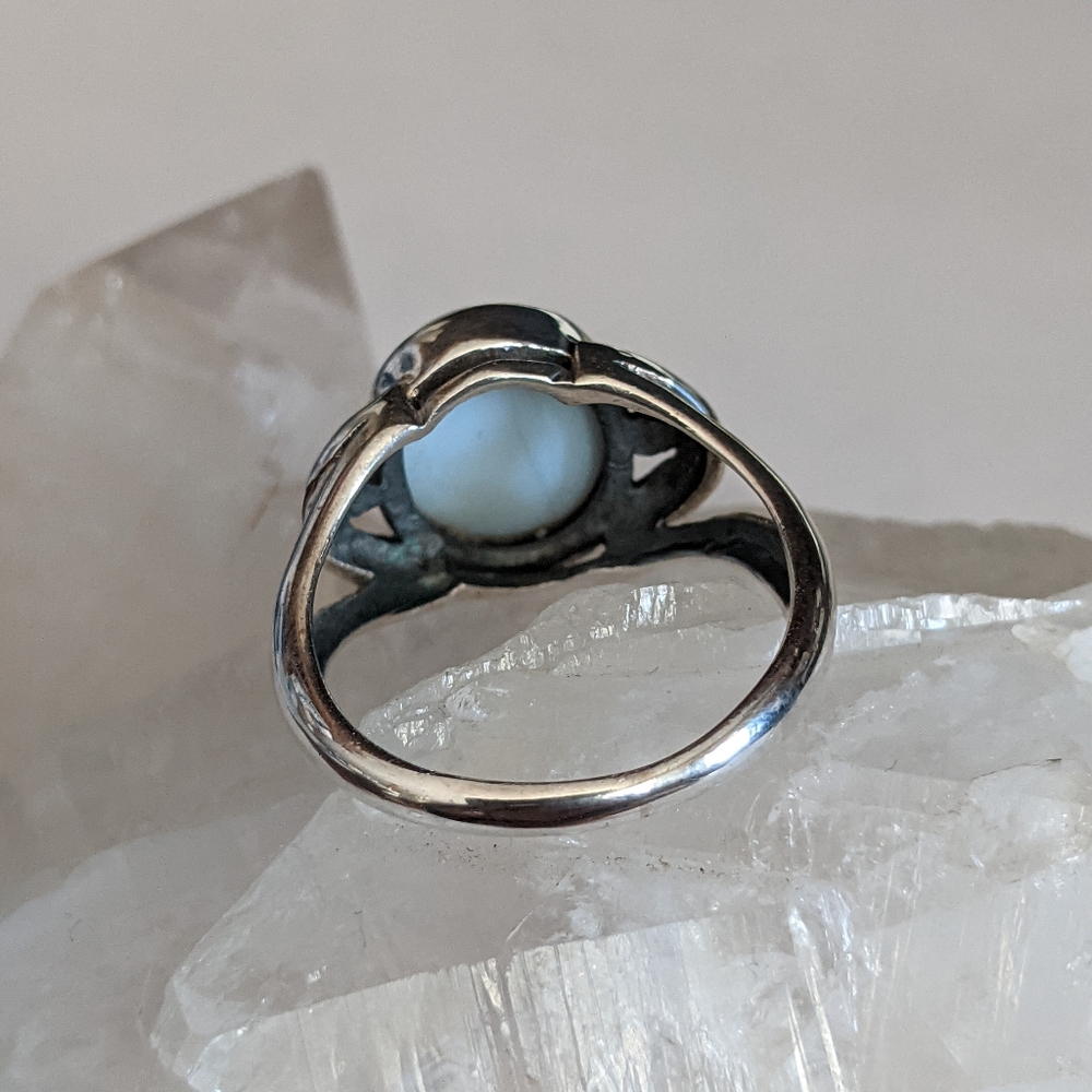 Natural Blue Owyhee Opal, 925 Silver Ring, Size 8 - Picture 5 of 9